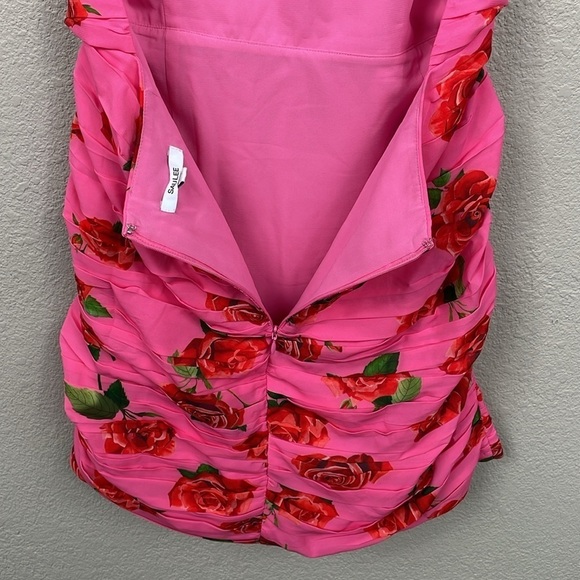 New Saulee Sonia Ruched Backless Floral Halter Mini Dress Pink Rose Sz 10 - Picture 8 of 16
